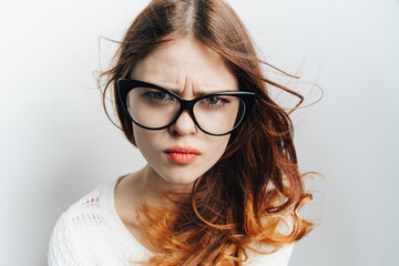 Obraz premium woman with glasses fashion smile cosmetics studio emotion