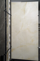 Exhibitor of porcelain stoneware for pavements, store of ceramic materials for construction