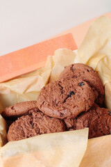 tasty homemade chocolate chip cookies in the box