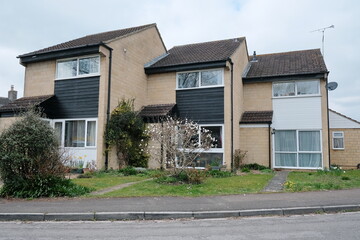 1960s era houses and gardens on an english residential estate