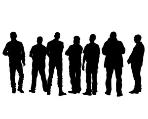 Man and women walking on street. Isolated silhouette on a white background