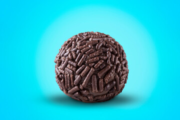 Chocolate brigadeiro with granulated chocolate. Brigadeiro, traditional Brazilian sweet.