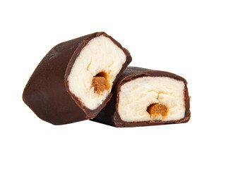Chocolate glazed curd bar isolated on the white background