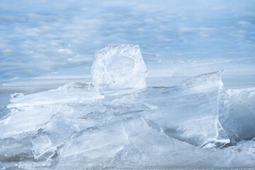 The abstract background of ice structure in a lake landscape. Farnebofjarden national park in north of Sweden.