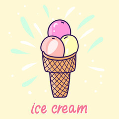 Ice cream in summer hand drawn. isolated on yellow background.Vector illustration EPS 10
