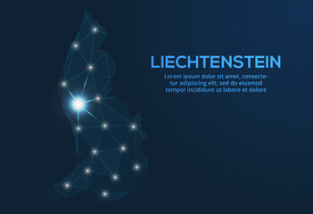 Liechtenstein communication network map. Vector low poly image of a global map with lights in the form of cities. Map in the form of a constellation, mute and stars - obrazy, fototapety, plakaty