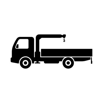 Truck crane manipulator icon. Black silhouette. Side view. Vector simple flat graphic illustration. The isolated object on a white background. Isolate.