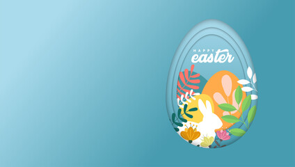 Easter eggs and paper cut flowers on geometric background. Vector illustration. Place for your text. Greeting card trendy design or invitation template.