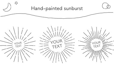 ゆるい線画、手書き風の集中線、サンバースト