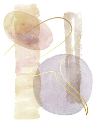 Watercolor abstract illustration and gold elements on white background, minimalist hand painted modern print