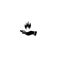 Black icon sign human hand holds fire. Vector illustration eps 10