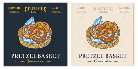 Bavarian pretzel basket retro vintage illustration