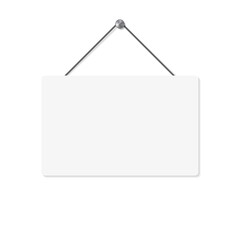 Blank white hanging sign. Vector illustration isolated on white