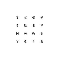 Set of black currency icons. Vector illustration eps 10