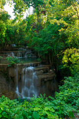 Fototapeta na wymiar Huay Mae Khamin Waterfall ,Srinakarin Dam National Park,Si Sawat ,Kanchanaburi,Thailand,Soft focus,