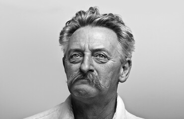 Portrait od senior man with mustaches. - obrazy, fototapety, plakaty