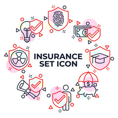 Set of Insurance elements icon. Insurance elements pack symbol template for graphic and web design collection logo vector illustration