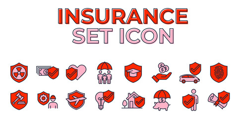Set of Insurance elements icon. Insurance elements pack symbol template for graphic and web design collection logo vector illustration