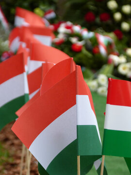 Hungarian flags and ribbons - memorial, national