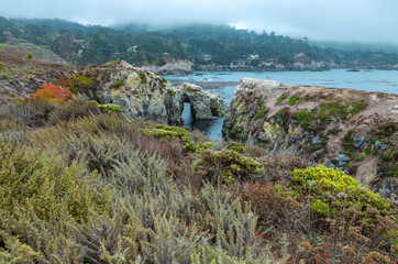 Fototapeta na wymiar Beautiful landscape, view rocky Pacific Ocean coast at Point Lobos State Reserve in Carmel, California.