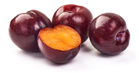 Red plums, isolated on white background