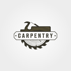 carpentry logo vector vintage symbol illustration design, woodwork emblem logo design - obrazy, fototapety, plakaty