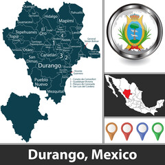 Obraz premium Map of Durango, Mexico