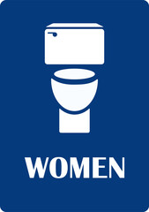 Women restroom with toilet symbol. White on blue background. Toilet signs and symbols.