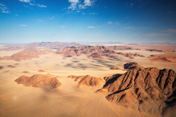 aerial view to beautiful sand desert Namib full of dunes, shapes, patterns