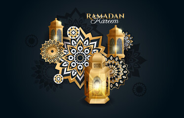 Ramadan Kareem 2021 vector illustration of a lantern Fanus. the Muslim feast of the holy month of Ramadan Kareem. Translation from Arabic: Generous Ramadan
