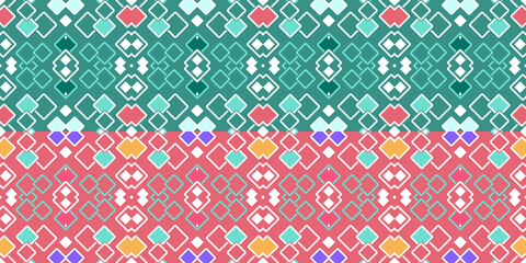 Seamless pattern with horizontally oriented ethnic ornament. Two color versions. Vector illustration