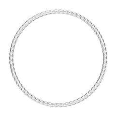 Silver circular rope. Pigtail. Metal rope. Silver wire rope or silver sling. Use for industrial or jewelry background. Hawser closeup on white background. 3D illustration.