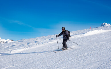 Fototapeta na wymiar Downhill skiing in Lapland Finland