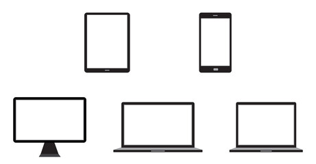 Electronic devices of desktop computer, laptop, tablet and mobile phone - Vector Illustration