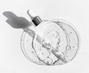 Liquid gel or hyaluronic serum acid in petri