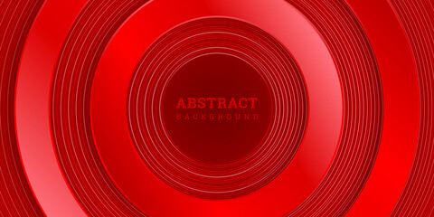 Red background 3D. Abstract geometric backdrop. Banner with gradient circles. Background with rounds shapes. Vector illustration.  Modern decoration. Luxury design poster, flyer, card, wallpaper.