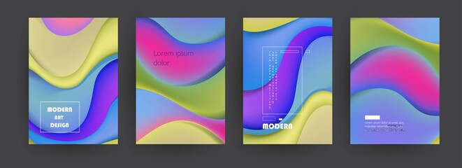 Covers templates set with graphic geometric elements. Applicable for brochures, posters, covers and banners. Vector illustrations.