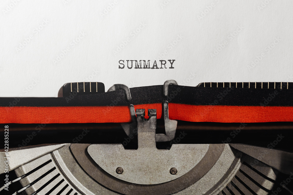 Poster text summary typed on retro typewriter