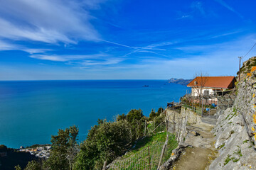 Naklejka premium Panoramic view of the coast of the Campania region near Positano, Italy.