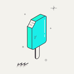 Simple minimalistic Abstract isometric flat decorative ice cream.Geometric element.Gradient Blue, mint. Illustration. Print for poster, banner, web. Memphis design style. Summer season image. Vector
