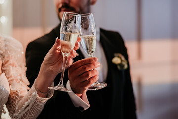 romantic wedding decoration flowers cake and champagne