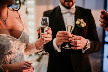 romantic wedding decoration flowers cake and champagne