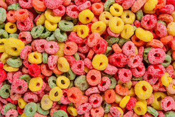 Fototapeta na wymiar Detail of cereal fruit rings filling the frame. Capture top view.