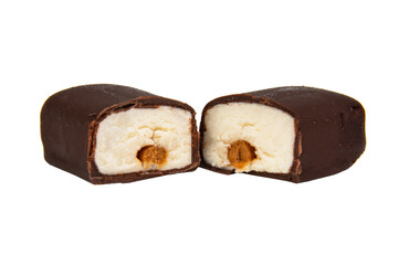 Chocolate glazed curd bar isolated on the white background