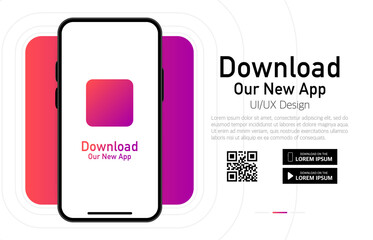 Download our app advertising banner. Phone mockup. App for mobile. UI and UX design. Vector illustration. - obrazy, fototapety, plakaty