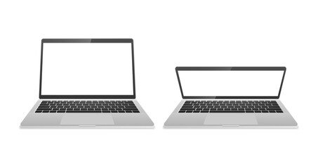 Fototapeta premium Computer laptop of silver color front side isolated on white background. Device Mockup. Vector illustration.