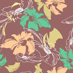 Seamless floral pattern with hand draw spring flower
