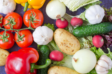 Background from a large number of different vegetables.
