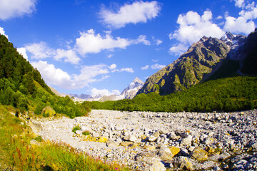 Dry stream of the mountain river Adyl in the Elbrus region