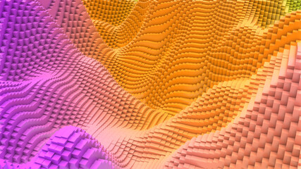Box Pixel Voxel Colorful Waves Rectangles Landscape Wallpaper Background 3D Render